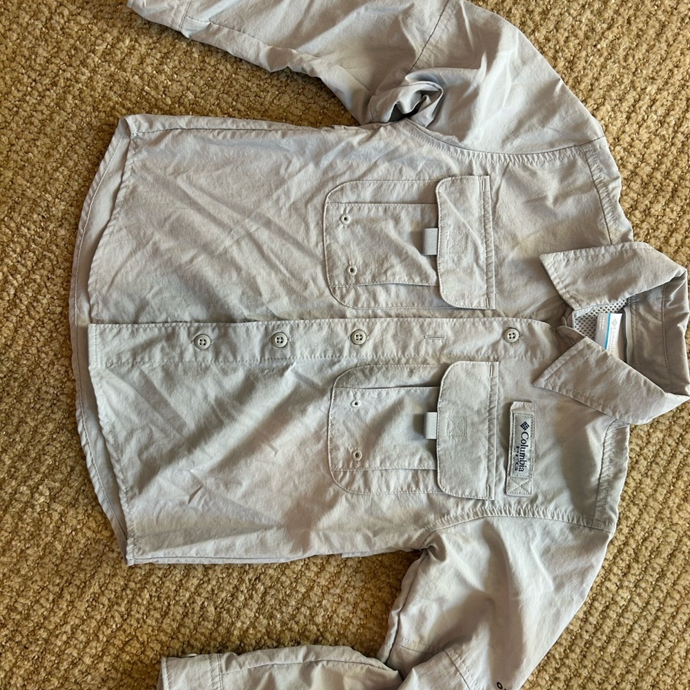 Columbia Light Gray Button-Up PFG Shirt